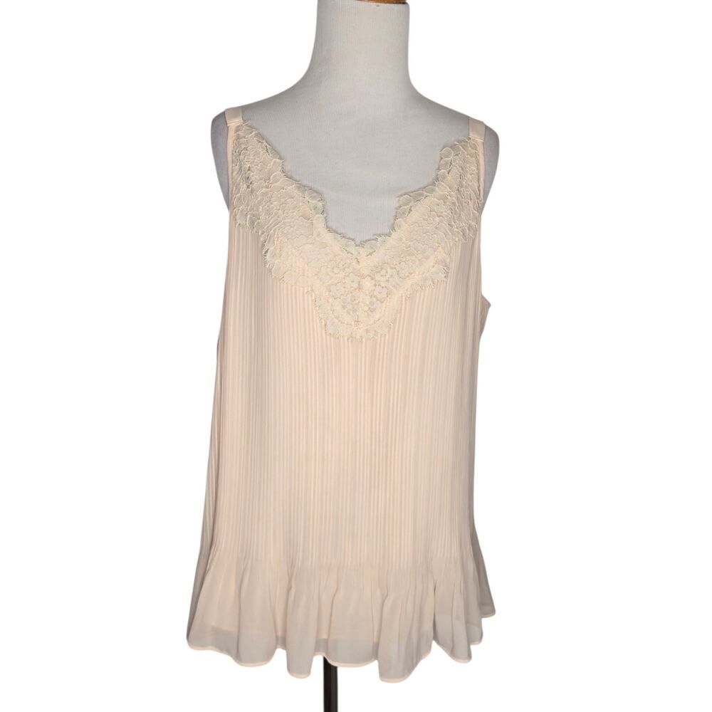 NWT Chico's Lace Trim Camisole Cream Delicate Soft Girl Pleated Womens Large 2